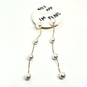 SERAFINA SAN FRANCISCO IMITATION PEARL LONG EARRINGS GOLD TONE CHAIN ANTHRO NWT
